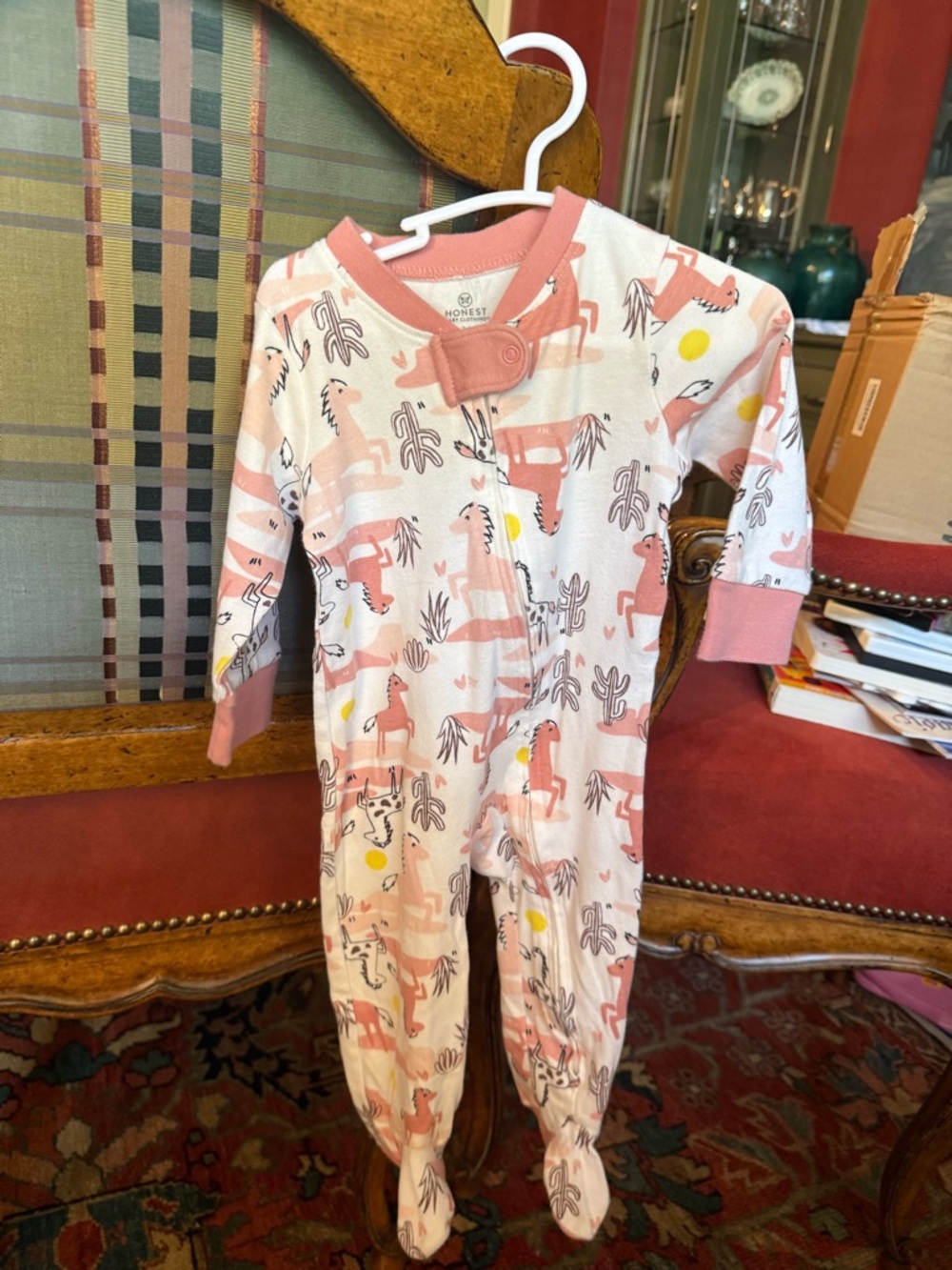The Honest Company Pink Horse Print Organic Snug-Fit Footed One-Piece